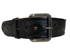 Looper Size 32 Fits 28.5 -32 Waist Hand Tooled Western Black Belt 975