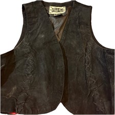 Vintage 90  s Otello Pelle Black Suede Vest-Western Biker Style. Size Large