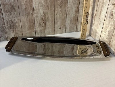 Vintage Kromex Stainless Bread Serving Tray with Handles 18  FREE SHIPPING
