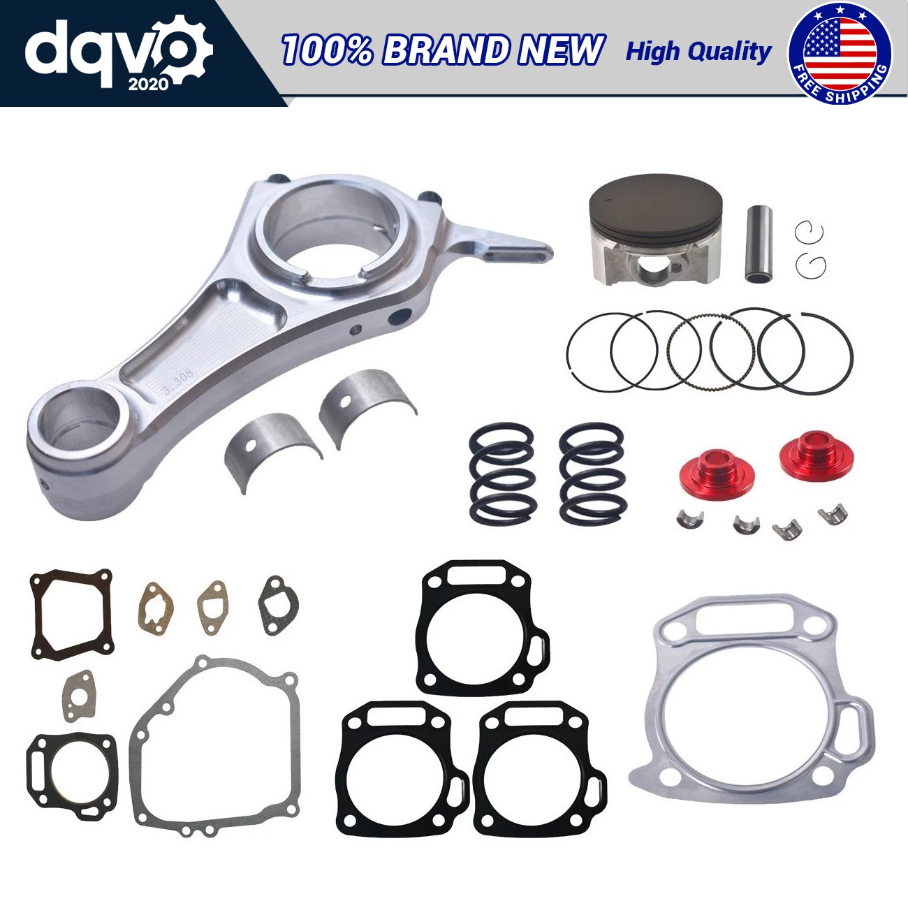 3.308"Aluminum Connecting Rod & 70mm Flat Top Piston Fit Predator 212cc Go Kart