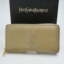 YVES SAINT LAURENT YSL Cassandre Round Zip Long Wallet 177555 0416 Beige
