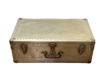 32" Vintage Mid Century Riveted Aluminum Steamer Trunk Chest Lock