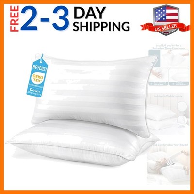 Queen Size Bed Pillows Set of 2 - Breathable Down Alternative  Pillows for Si...