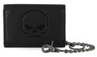 Harley-Davidson Men's Skull Embossed Medium Biker Chain Leather Wallet, Black