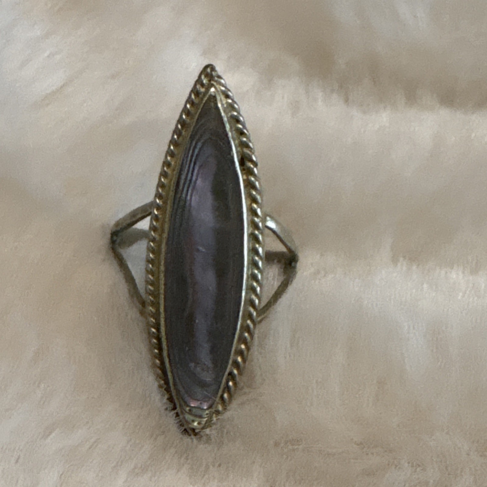 Vintage Marquise Abalone Statement Ring Silver To… - image 4