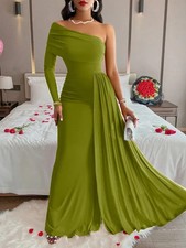 LATEST DESIGN Green Slash Shoulder Lace Maxi Bodycon Evening Dress Size 8