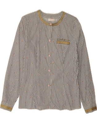 ROCCOBAROCCO Damen Shirt Bluse IT 46 Large weiß Nadelstreifen Baumwolle BC10
