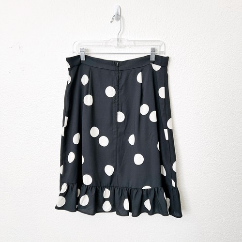 ModCloth Sz 12 Black White It's A Wrap Polka Dot Ruffle Faux Wrap Midi Skirt NWT - Picture 3 of 10