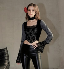 Corset Top Velvet Lace Gothic Victorian Baroque Black Size 36/38