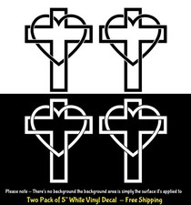 Cross Heart Christian Two Pk 5" Vinyl Decals Window Vehicle Any Flat Surface