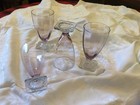 Four pale amethyst goblets or parfait glasses with clear square footed bases — photo 1