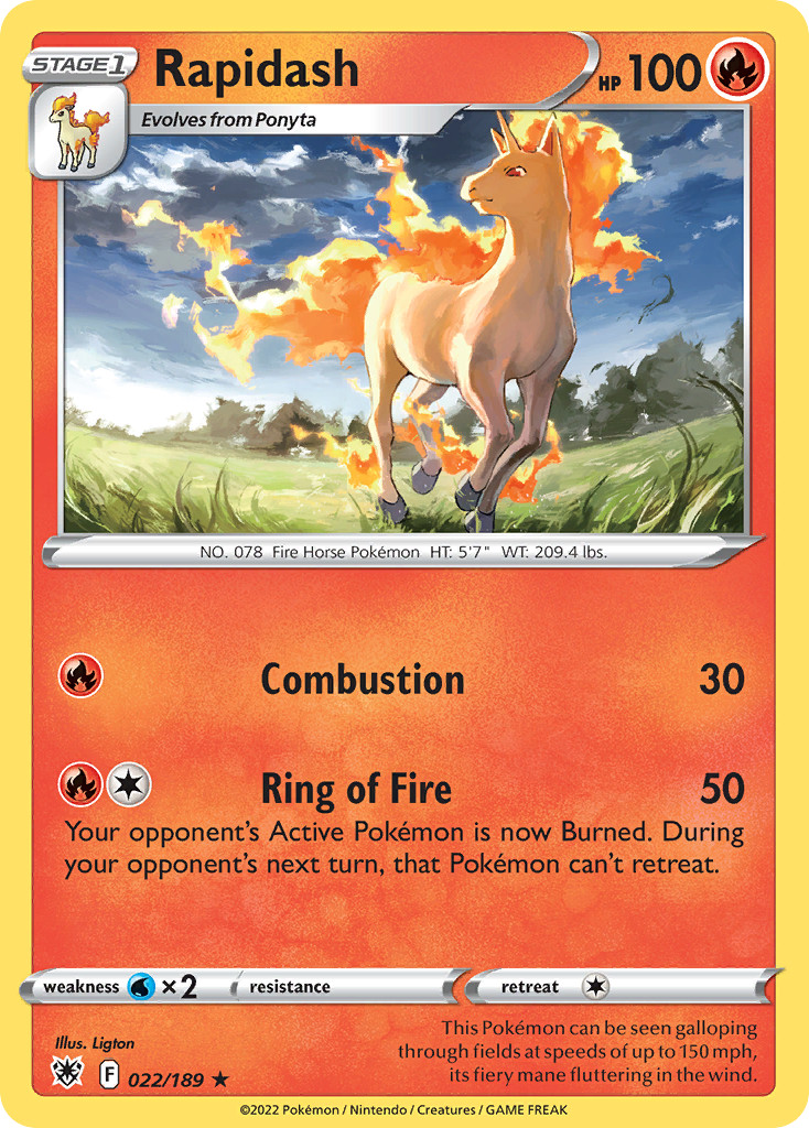 RAPIDASH 022/189 R ASTRAL RADIANCE POKEMON REVERSE HOLO NM/M REVERSE HOLO