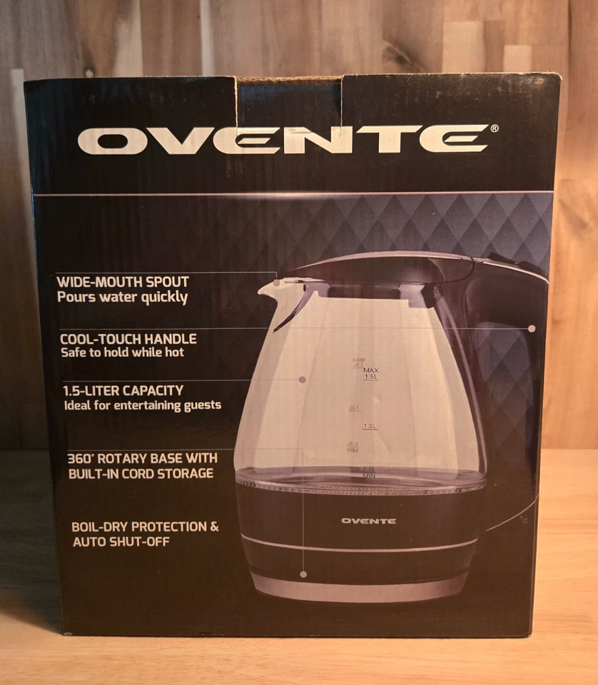 Chaleira elétrica Ovente vidro preto 1,5 litros sem BPA (KG83B) desligamento automático NOVO - Imagem 2 de 4