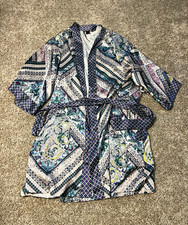 Victoria's Secret Women's Satin Kimono Robe Belted Paisley M/L Blue Multi