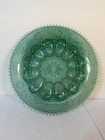 Vintage Green Depression Glass Plate 12” Floral Scalloped Edge Serving
