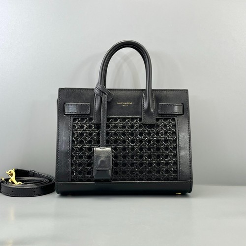 YSL Sac De Jour Woven Black Leather Top Handle Crossbody Bag