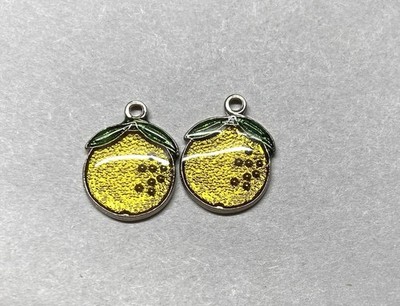 80x Rhodium Plate Charm w/ hole for hanging- Yellow Enamel Med.  fruit