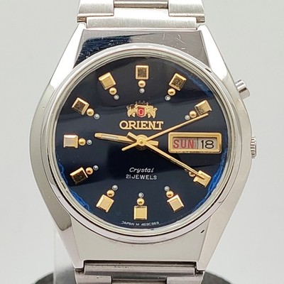 ORIEN CRYSTAL DAY/DATE 21J BLUE COLOR OS469C969 JAPAN MADE 35mm MEN'S WATCH