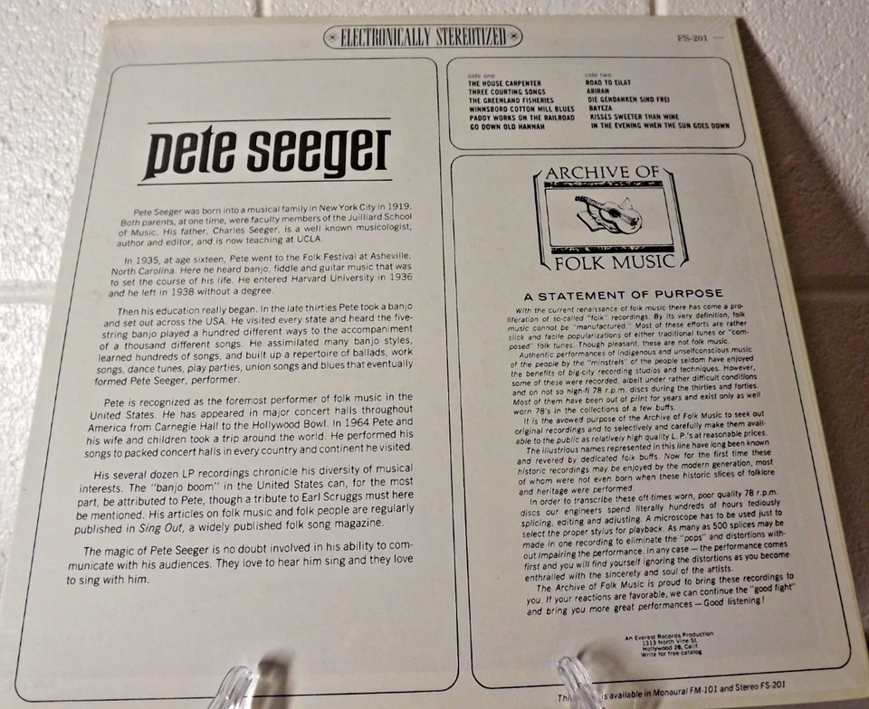 Pete Seeger - Self Titled - Archive of Folk Music  - LP# FS-201 Sealed - Image 2 of 3