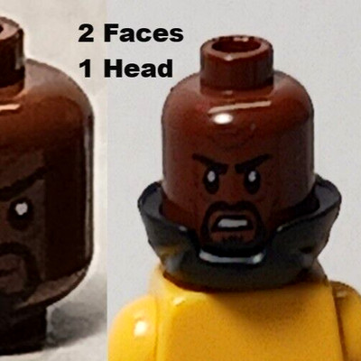 New LEGO Black Man Goatee Beard Handsome Two Side Head FREE Neck Scarf Dad Fire