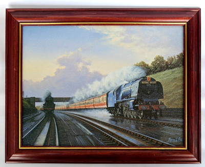 Gerahmter Strukturdruck von ''Royal Scot'' Barry Price LMS Dampflok Zug Gemälde