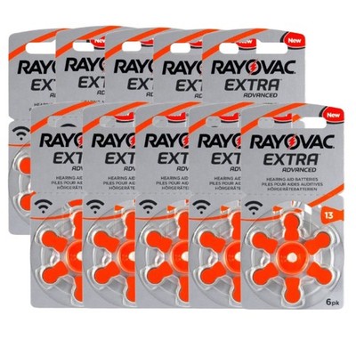 60x Rayovac Extra Advanced Size 13 Pr48 Hearing Aid Batteries 1.45V Zinc Air
