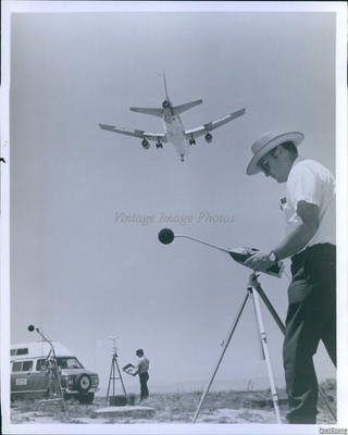 1956 Men Check Instruments Field Large Plane Flies Overhead Planes 8X10 Photo