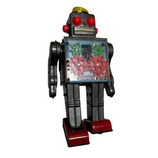 1960's Horikawa Japan Tin Litho Gear Robot Hat Version Space Toy Wind Up 9''