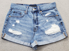 Aeropostale Mom Shorts Womens 6 Blue Denim 5-Pockets Cuffed Hem Distressed