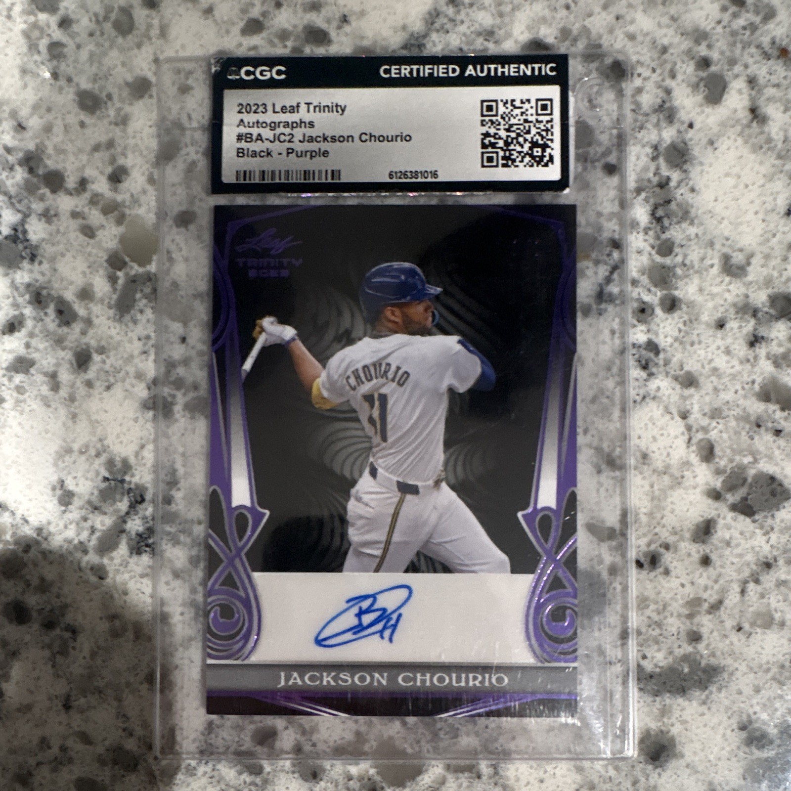 Leaf 2023 Trinity Jackson Chourio #BA-JC2 Black-Purple Auto 1/1 CGC 6126381016