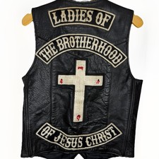 Vintage Leather Vest Chainstitch Motorcycle Club Jesus Christ Embroidered