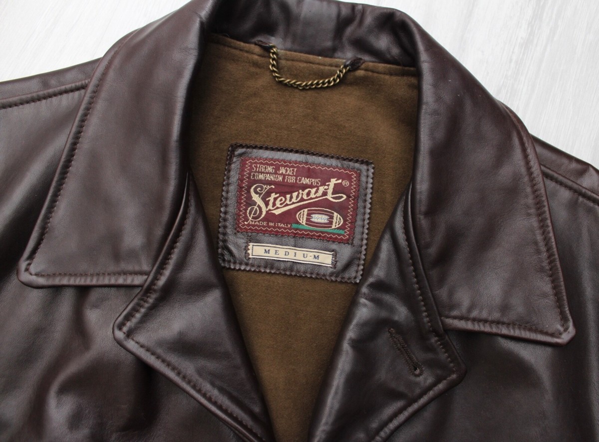 Men's Vintage STEWART Leather Jacket Coat Brown RARE Size M made
