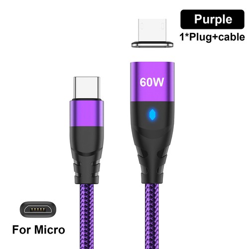 3 in 1 PD60W Type C To Type-C Micro USB iOS Magnetic 3A Fast Charging Data Cable - Picture 23 of 32