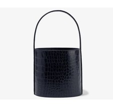 Staud Bissete Croc Effect Bucket Bag Navy
