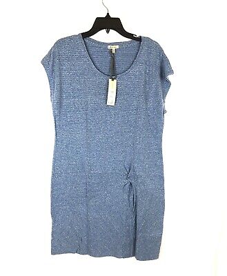 Size L Women’s Pinstripe Blue Jersey Twist Front T Shirt Dress Mod O Doc