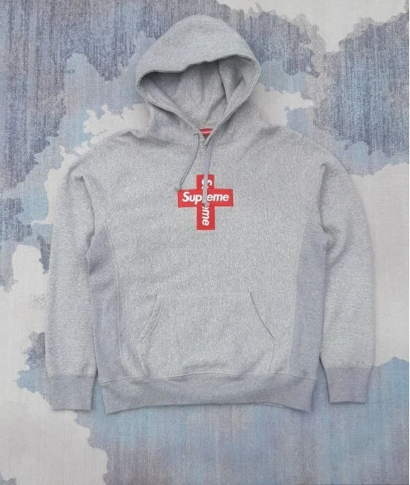 Sweat à capuche logo Supreme Cross Box taille gris moyen