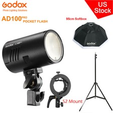 US Godox AD100Pro TTL HSS Pocket Outdoor Flash S2 Bracket 95cm Softbox 2m Stand