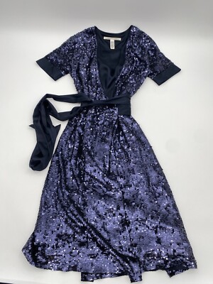 Diane von Furstenberg Sequence Midi Cocktail Silk Dress Blue