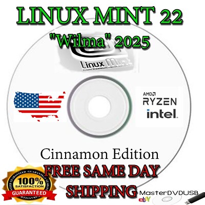 Linux Mint 22 ''Wilma'' 2025 Cinnamon Edition Bootable DVD Same Day Shipping CALI