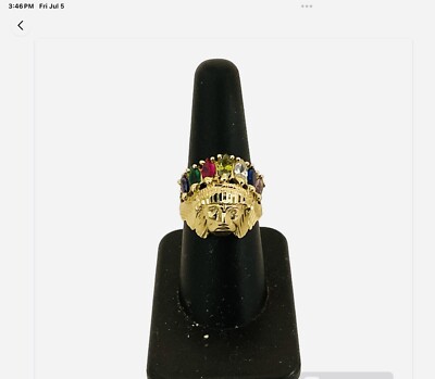 14k Gold Gemstone Indian Native American Head Ring Unisex Size 8