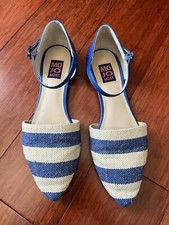 Mojo Moxy Flats, Blue and Cream Stripes, Size Woman  s 7