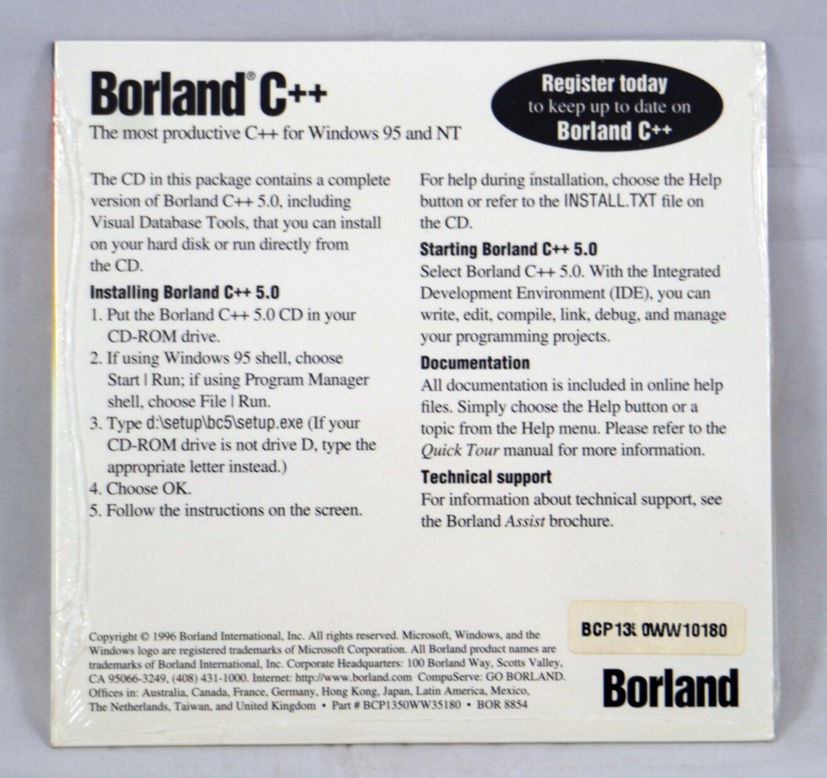 Borland C++ Ver.5 Windows 95 / NT Database NEW BOR8854 Borland C++ Ver.5 Windows 95 / NT Database NEW BOR8854