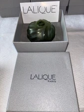 Lalique Crystal Royal Palm Dark Green Bud Vase France Signed Glass Flower Vase