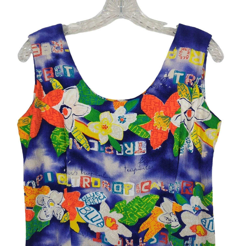 Mini vestido JAMS WORLD tamanho 11 multicolorido azul tropical floral vintage - Imagem 3 de 4