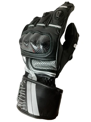 Gants Moto En Cuir Winnet Noirs, Protections Rigides Carbone Doigts & Nocche - Photo 1/4