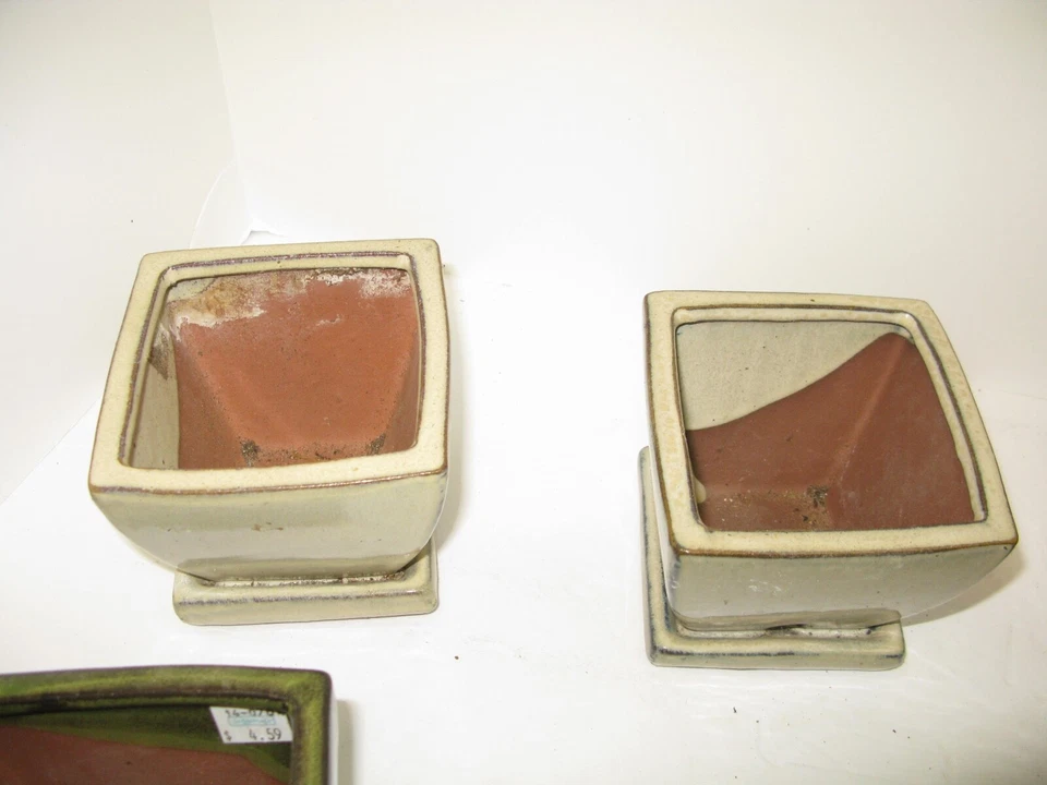 Beige 4" Square Flower Pots - Image 3 of 4