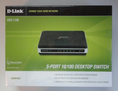 D-Link  (DES-1105) 5-Port 10/100 Desktop External Switch New Factory Sealed NIB