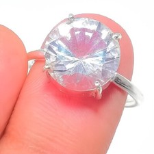 White Topaz Gemstone 925 Sterling Silver Handmade Jewelry Ring Size 8 US 