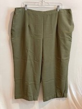 Alfred Dunner Olive Green Capri Pants Plus 22W Pockets Flat Front Elastic Waist