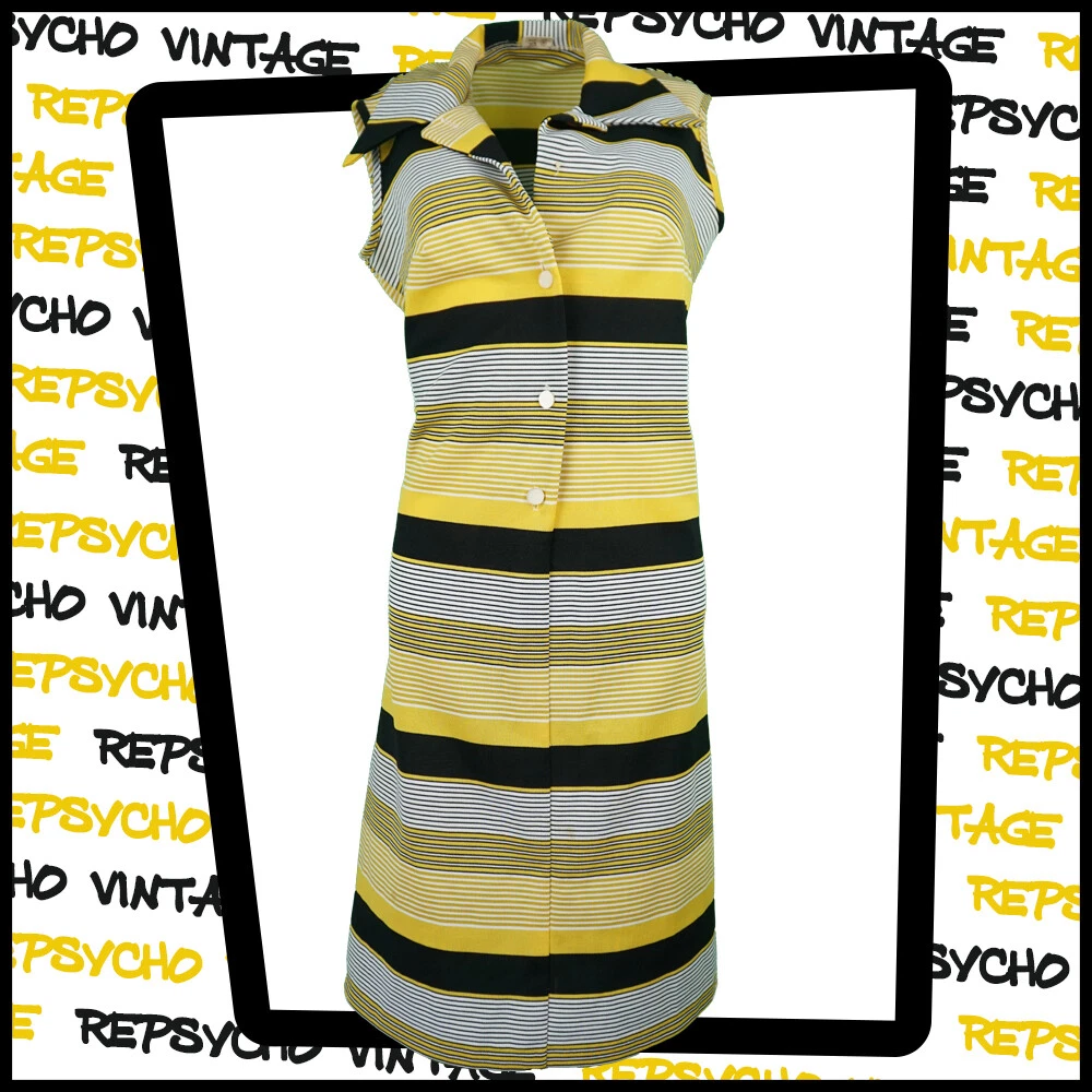 Yellow black and white striped dress sales
